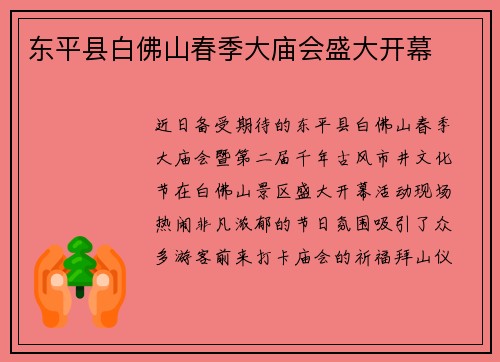 东平县白佛山春季大庙会盛大开幕