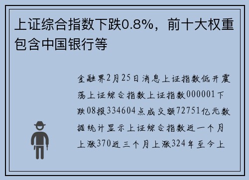 上证综合指数下跌0.8%，前十大权重包含中国银行等