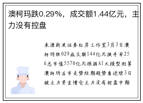 澳柯玛跌0.29%，成交额1.44亿元，主力没有控盘