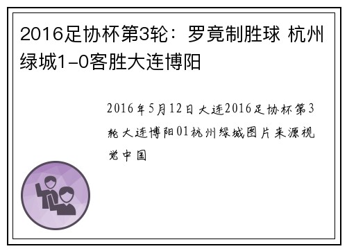 2016足协杯第3轮：罗竟制胜球 杭州绿城1-0客胜大连博阳