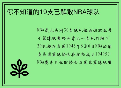 你不知道的19支已解散NBA球队