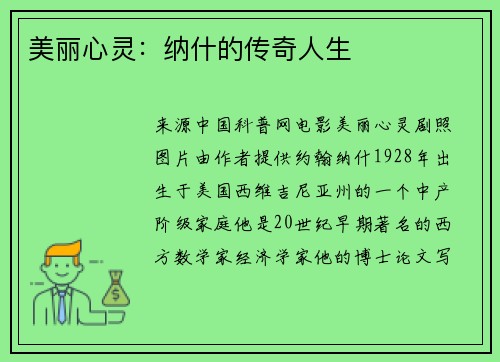 美丽心灵：纳什的传奇人生